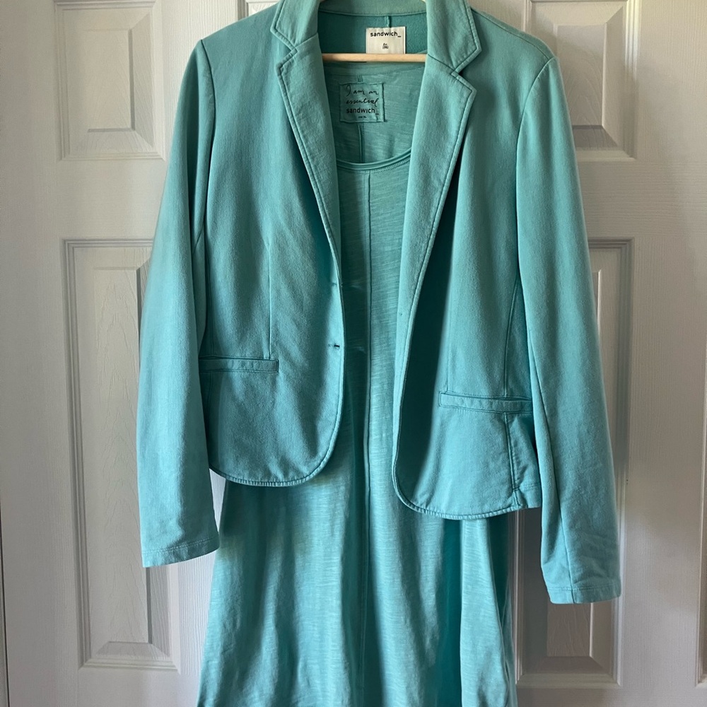 Sandwich_ Elegant European Teal Midi Dress with Blazer